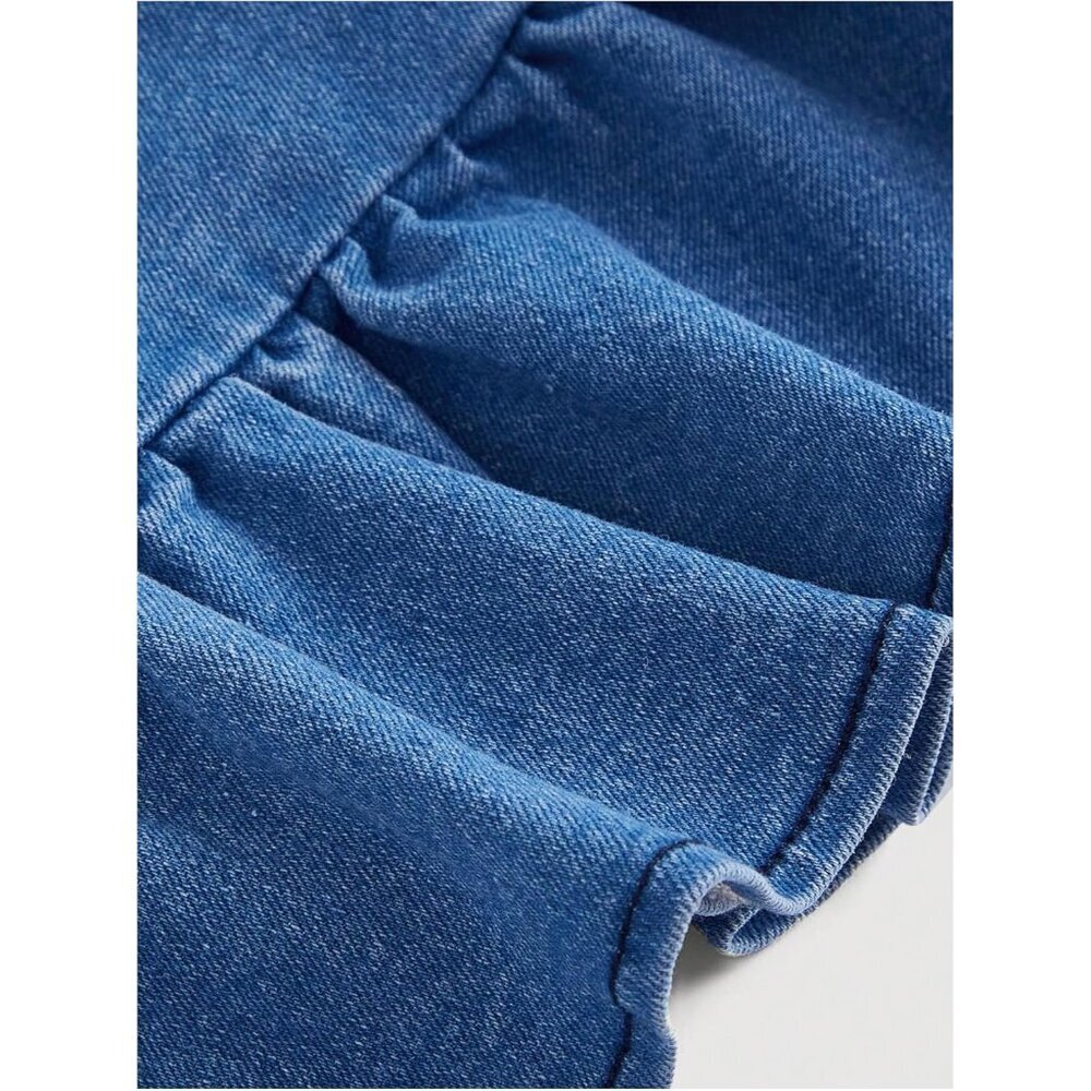 Women's Denim Dress Lightweight Ruffled Mini Sleeveless Bodycon Casual - Picture 4 of 4